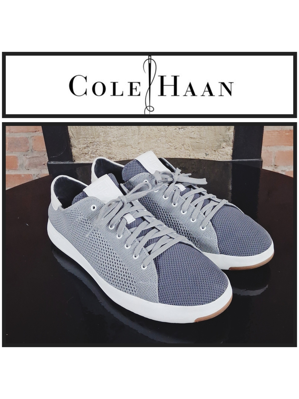 Cole Haan Men’s Grey Knit Low-Top Sneakers with White Sole